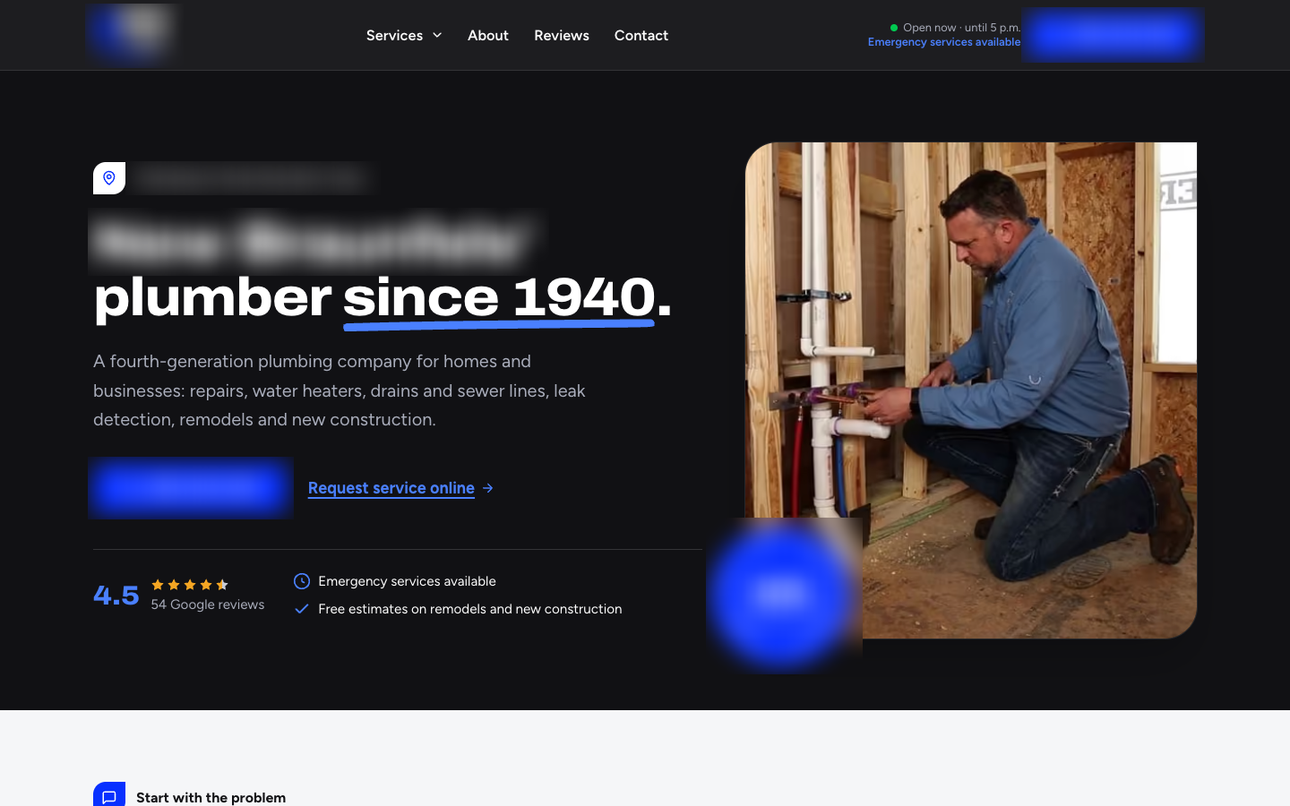 The new website we built for them: a phone-first home page with a tap-to-call button and request form