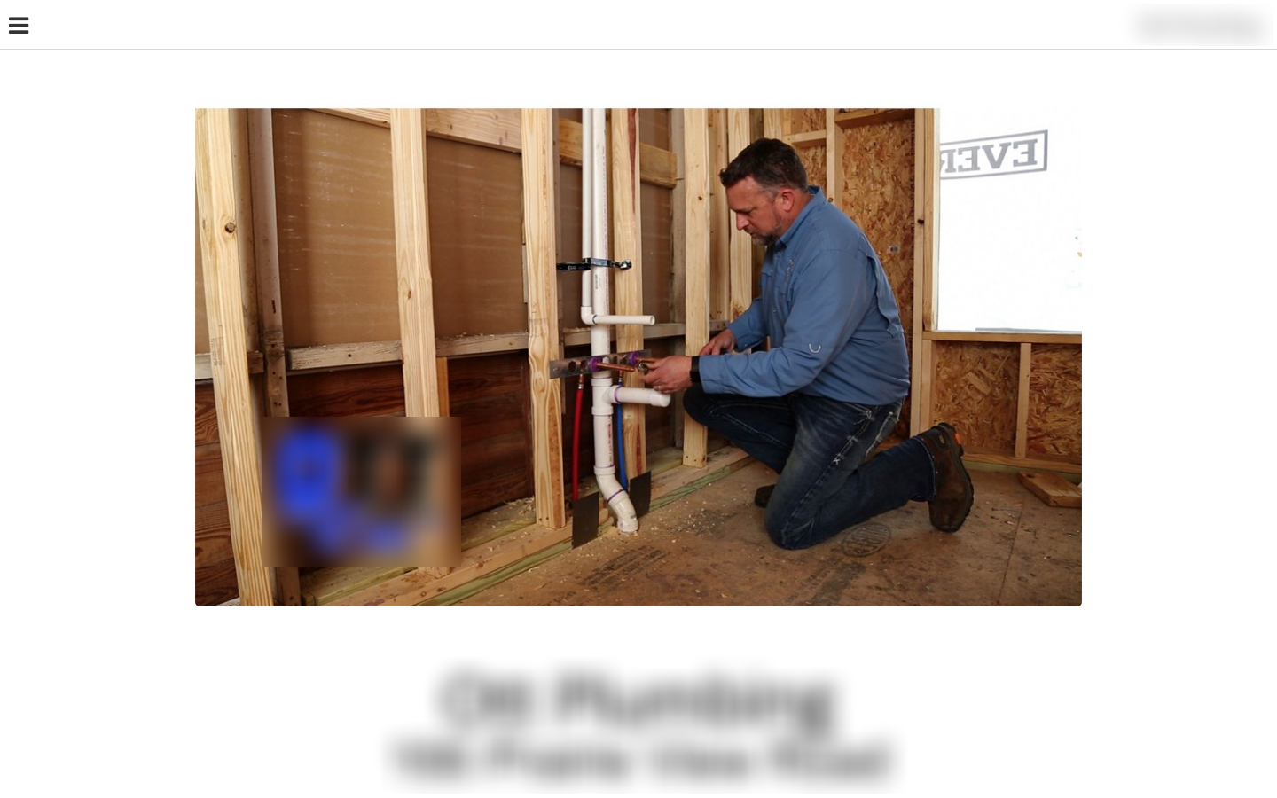 The plumbing company’s current website: a single long page with a plain-text phone number